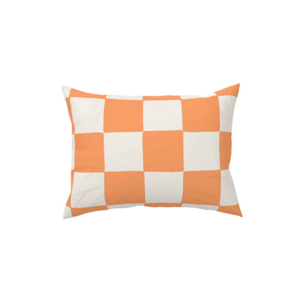 Retro Checker Checkerboard Pillow, Woven, Beige, 12x16, Single Sided, Orange