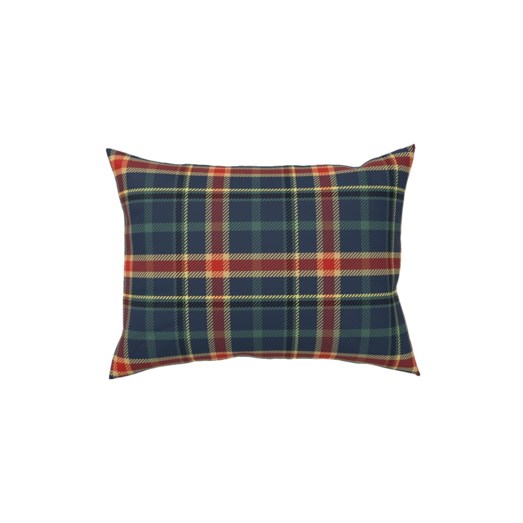 Navy Blue and Pine Plaid Pillow, Woven, Beige, 12x16, Single Sided, Multicolor