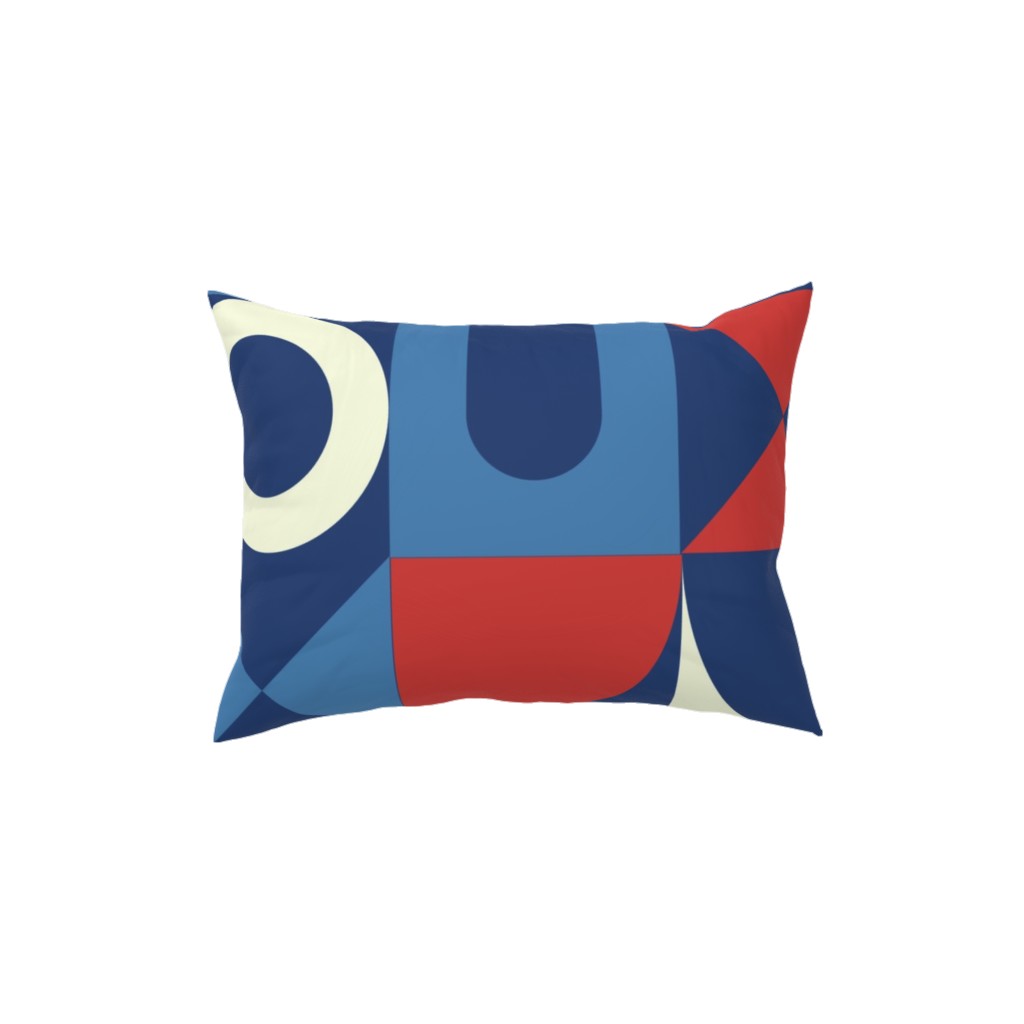 Abstract Shapes - Red, White and Blue Pillow, Woven, Beige, 12x16, Single Sided, Multicolor