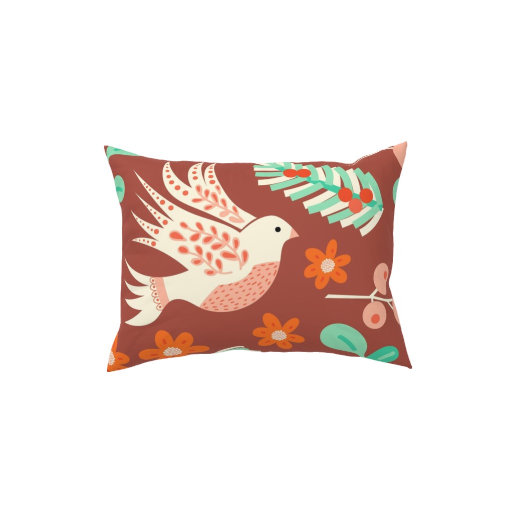 Christmas Dove - Red Pillow, Woven, Beige, 12x16, Single Sided, Red
