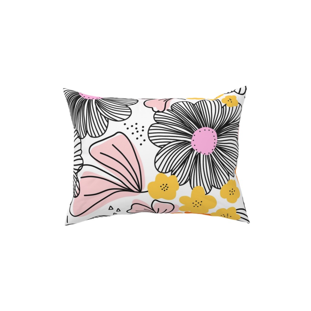 Line Art Florals - Multi Pillow, Woven, Beige, 12x16, Single Sided, Multicolor