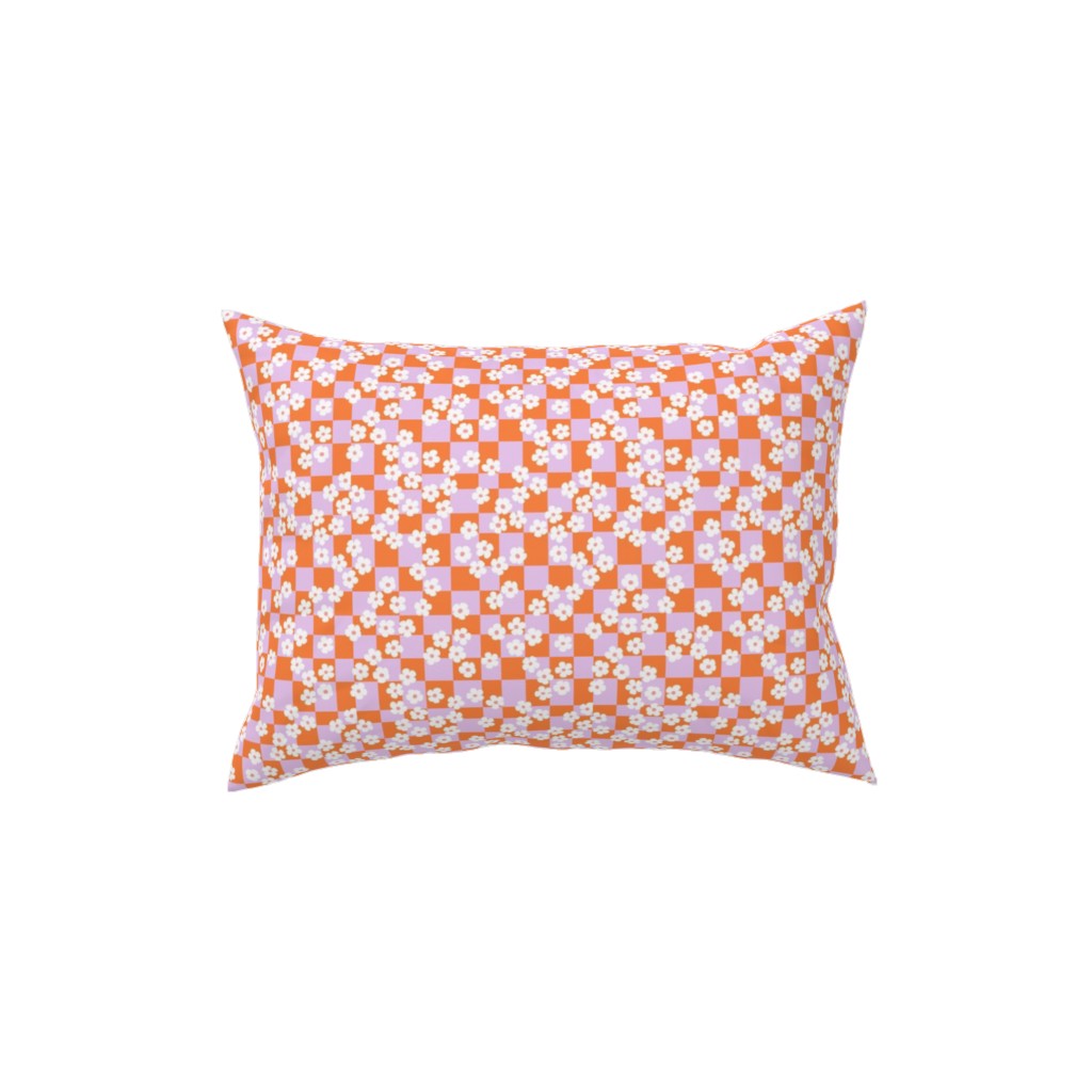 Checkered Daisies Retro - Orange and Pink Pillow, Woven, Beige, 12x16, Single Sided, Multicolor