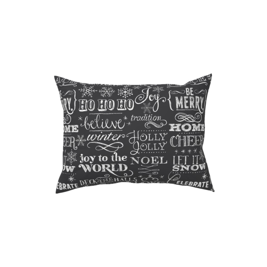 Chalkboard Christmas Sayings Pillow, Woven, Beige, 12x16, Single Sided, Gray, Gray