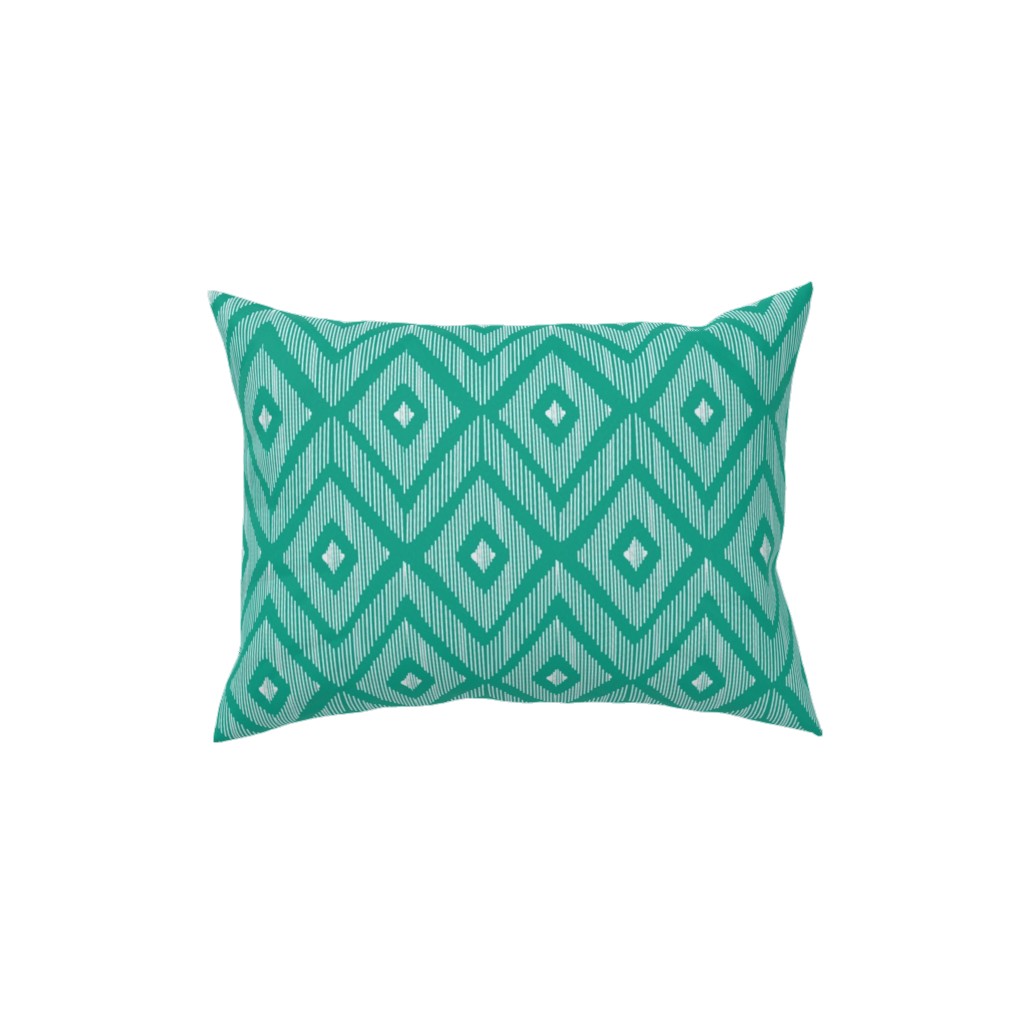 Ikat Pillow, Woven, Beige, 12x16, Single Sided, Green