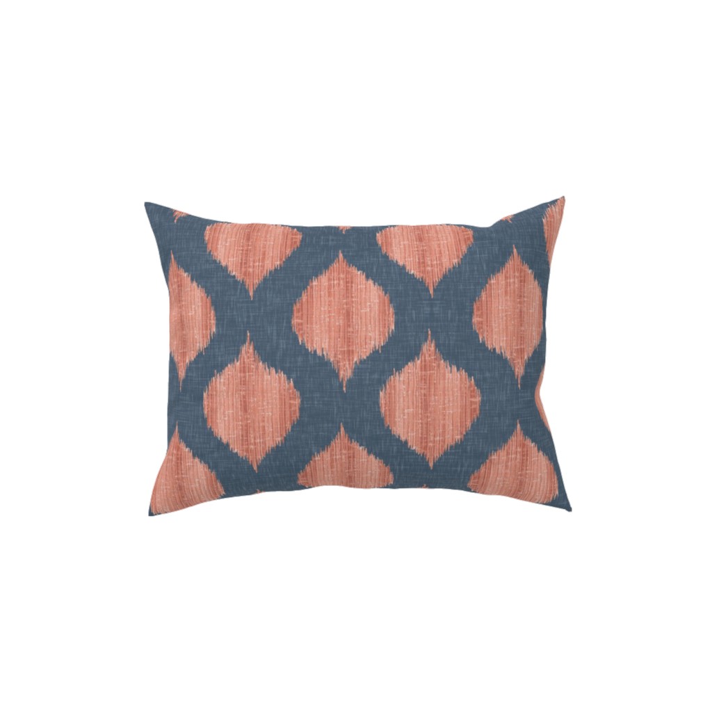 Lela Ikat - Navy and Coral Pillow, Woven, Beige, 12x16, Single Sided, Blue, True Blue