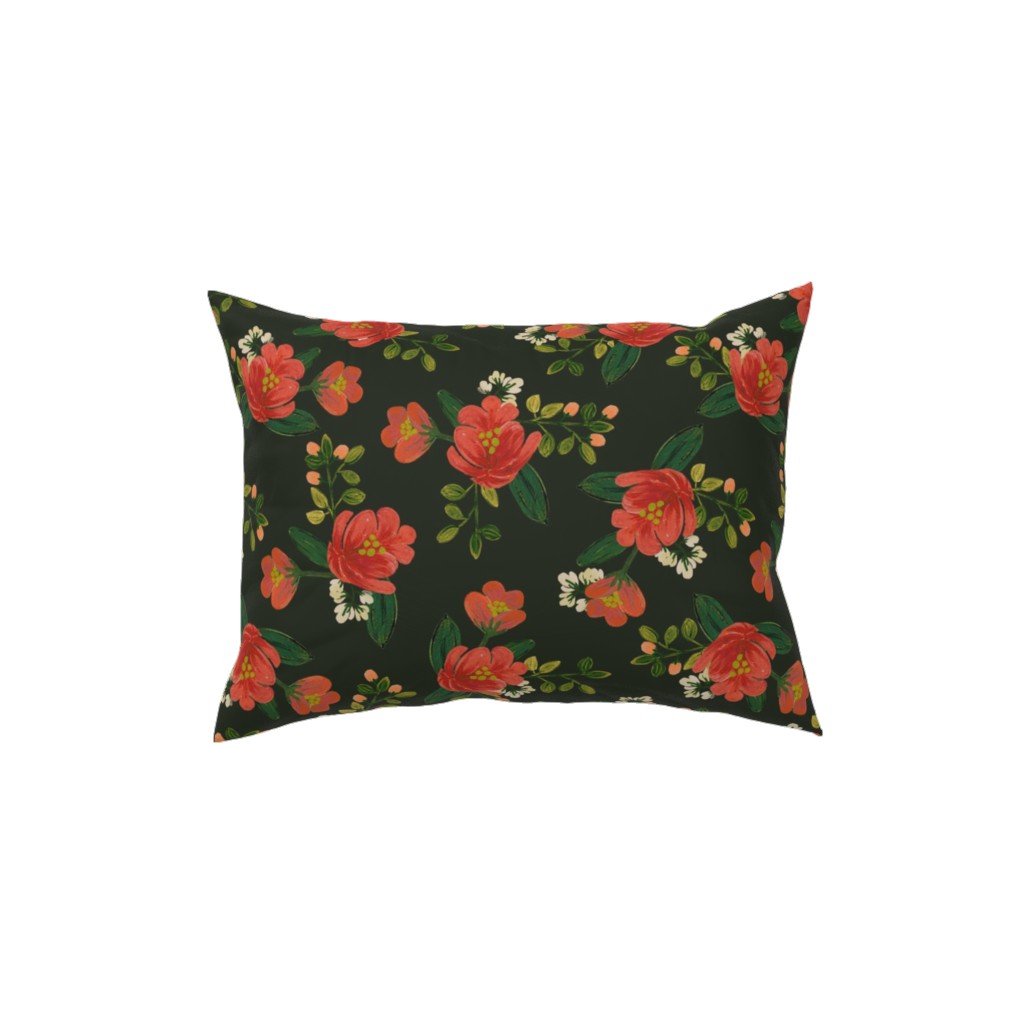 Holiday Floral Pillow, Woven, Beige, 12x16, Single Sided, Green