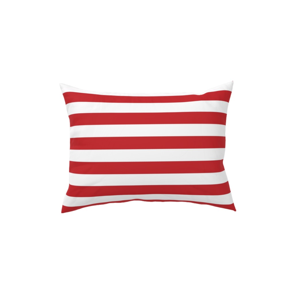 Red Stripes Pillow, Woven, Beige, 12x16, Single Sided, Red
