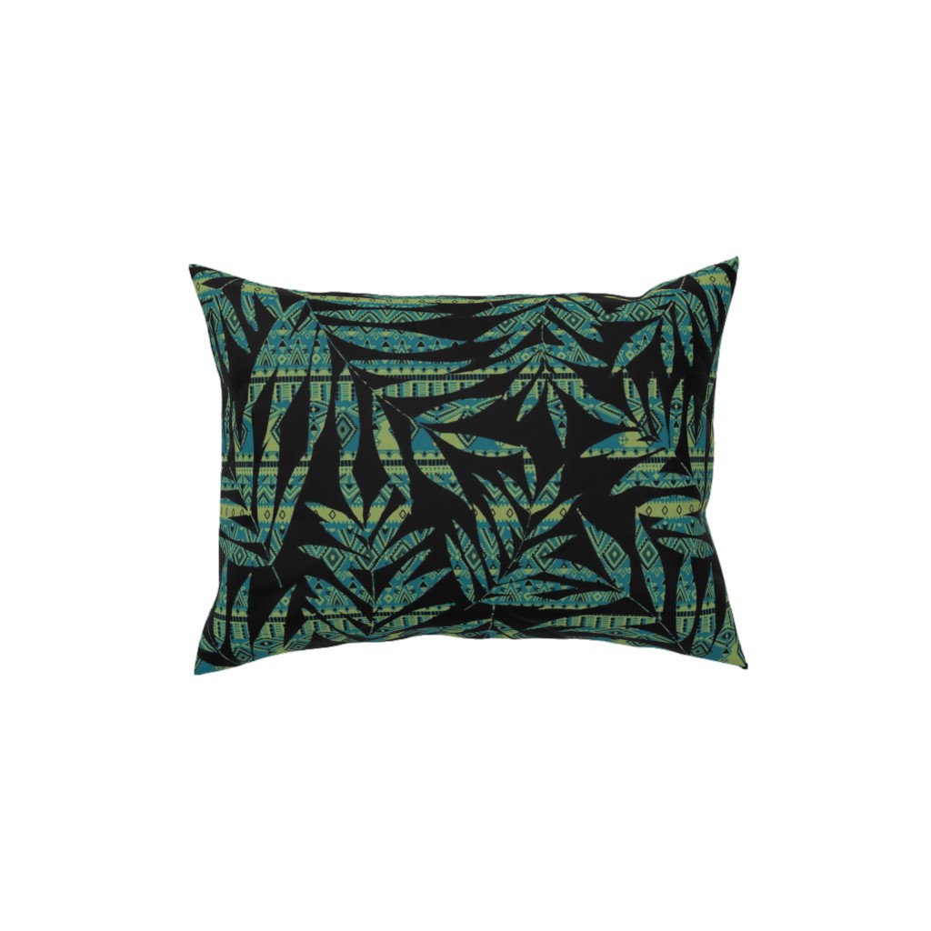 Patterned Palm - Dark Pillow, Woven, Beige, 12x16, Single Sided, Black, Black