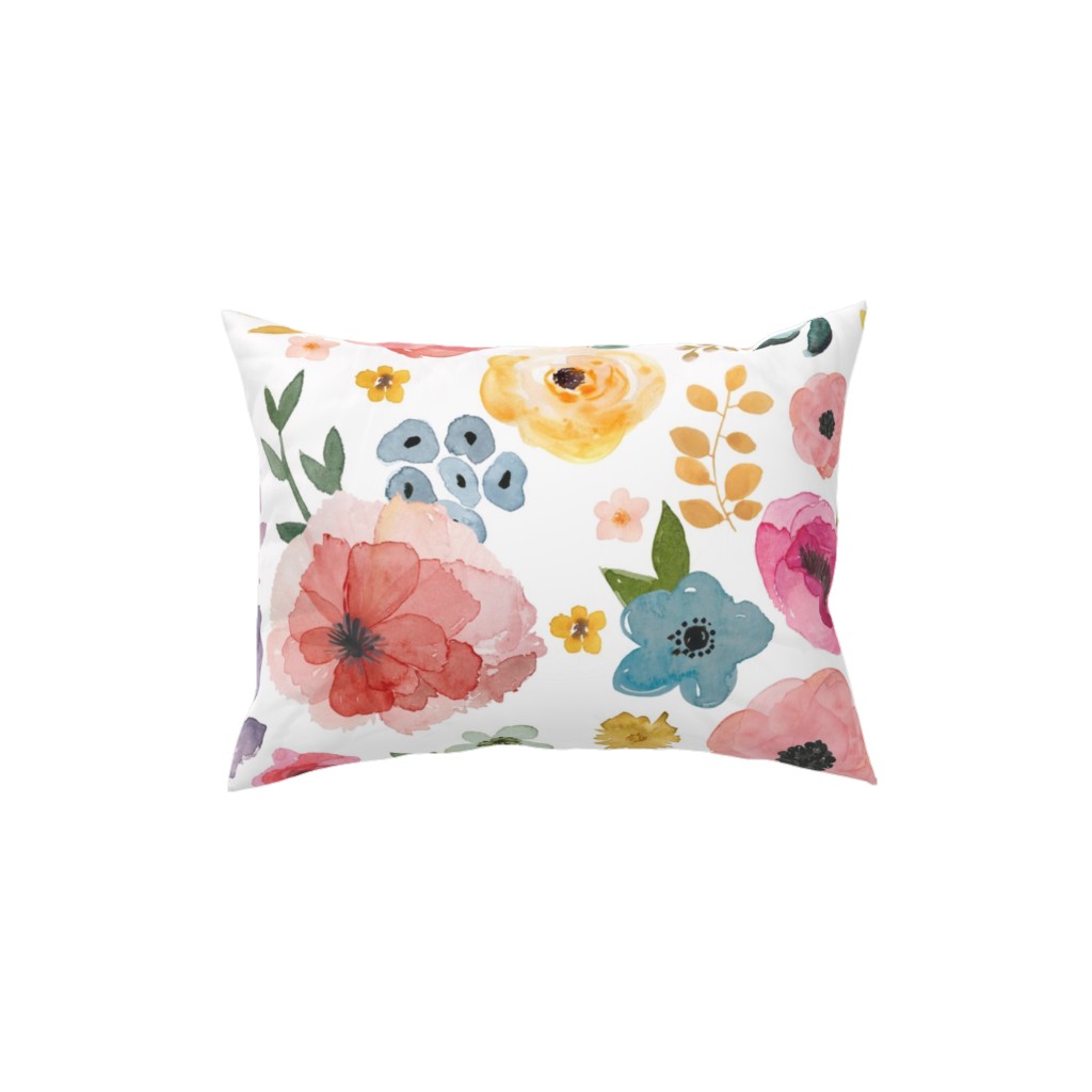 Floral Fiesta on White Pillow, Woven, Beige, 12x16, Single Sided, Multicolor