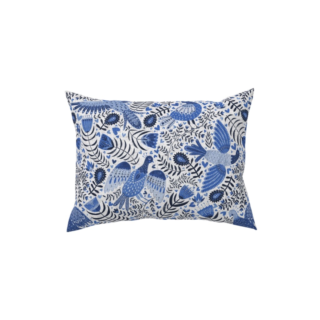 Scandinavian Birds - Indigo Blue Pillow, Woven, Beige, 12x16, Single Sided, Blue, True Blue