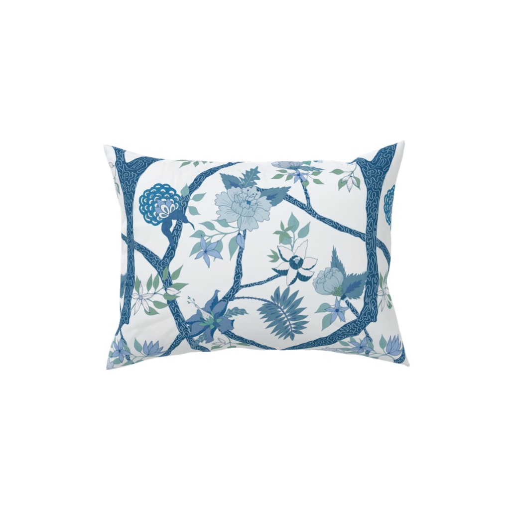 Peony Branch Mural - Blue and Green Pillow, Woven, Beige, 12x16, Single Sided, Blue