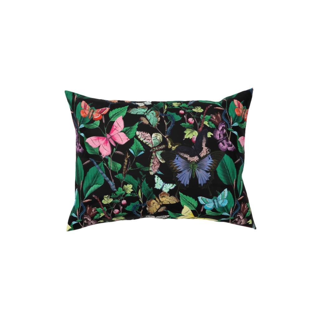 Butterfly Sanctuary - Multi on Black Pillow, Woven, Beige, 12x16, Single Sided, Multicolor