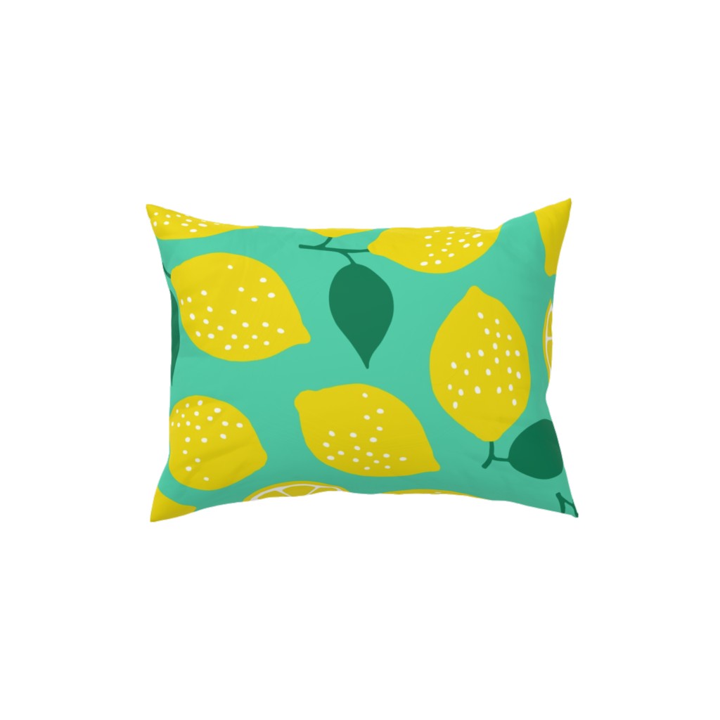 Summer Lemons - Mint Pillow, Woven, Beige, 12x16, Single Sided, Yellow
