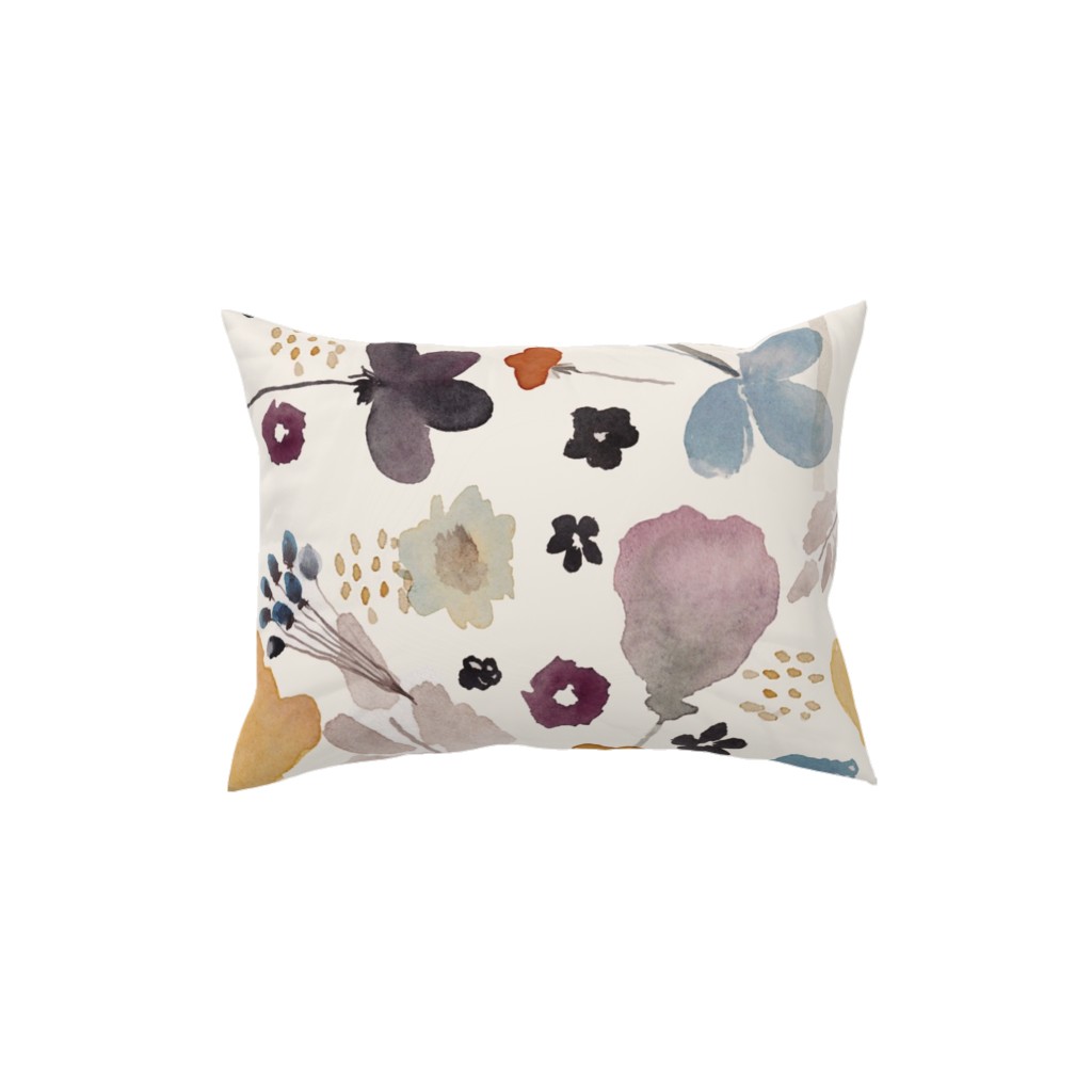 Watercolor Floral - Multi Pillow, Woven, Beige, 12x16, Single Sided, Multicolor
