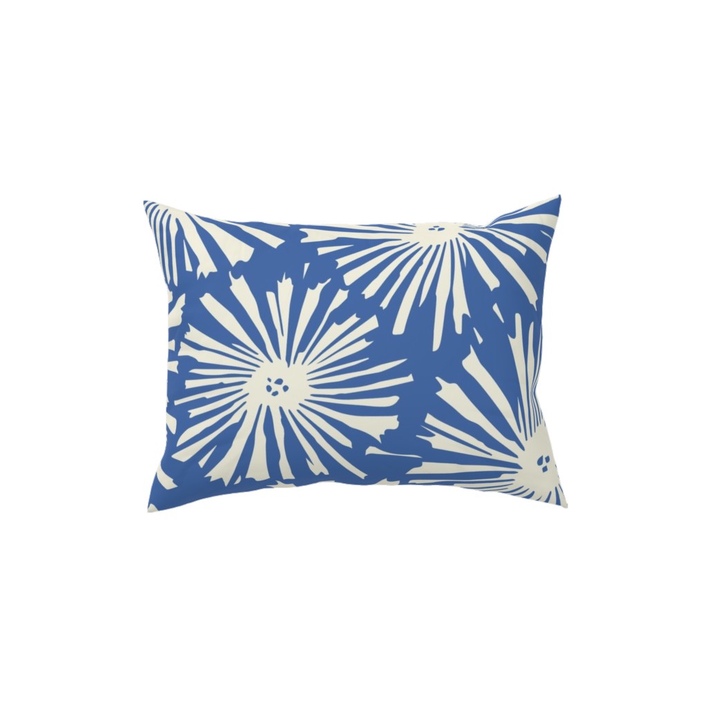 Cactus Blooms - Cream on Blue Pillow, Woven, Beige, 12x16, Single Sided, Blue