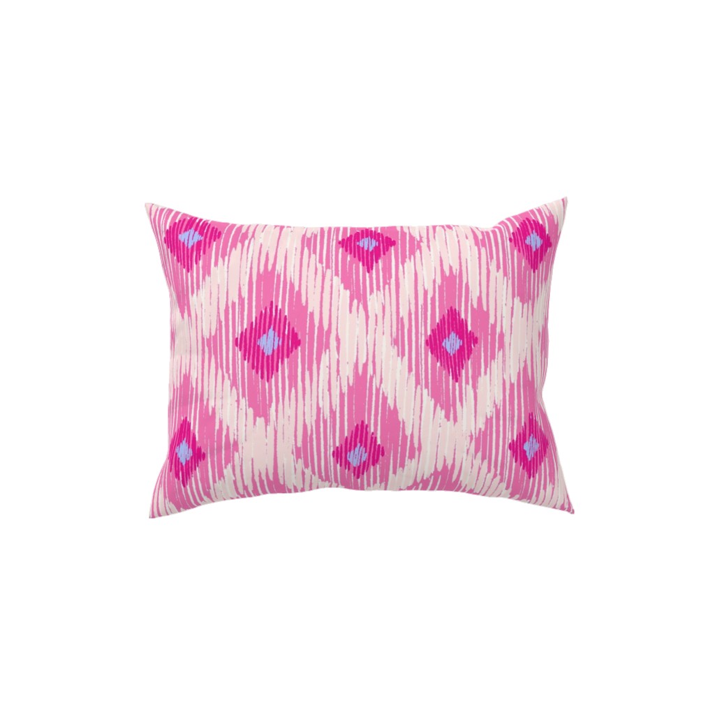 Ikat - Pink With Blue Pillow, Woven, Beige, 12x16, Single Sided, Pink