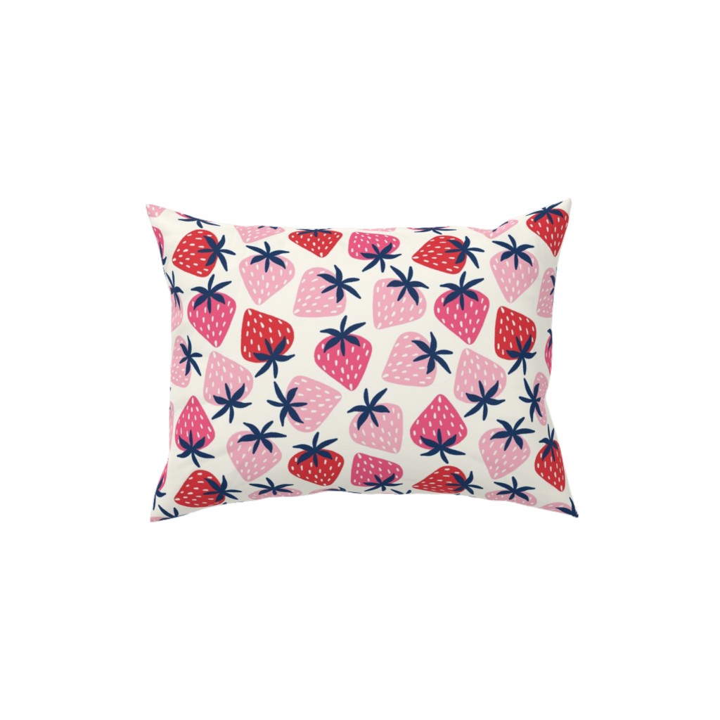 Strawberries - Pink on White Pillow, Woven, Beige, 12x16, Single Sided, Pink