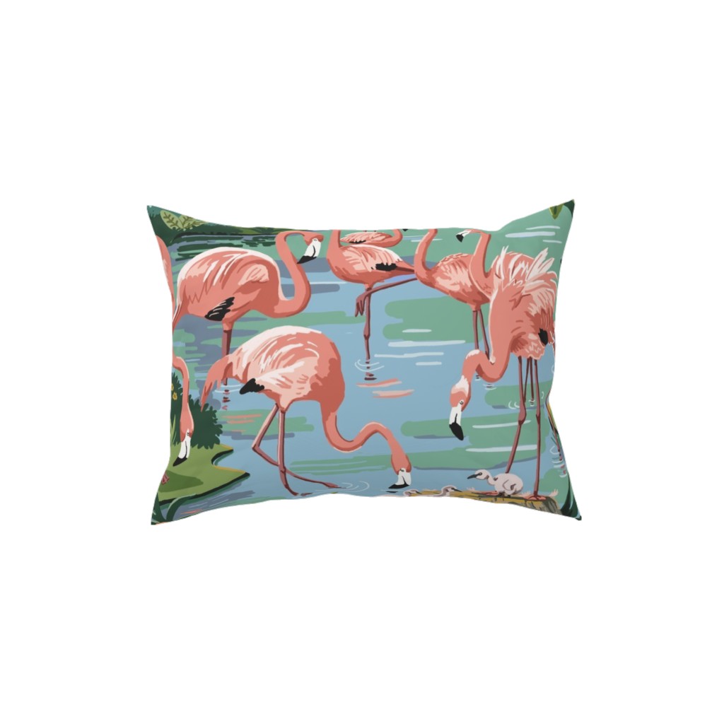 Flamingo Lagoon - Multicolor Pillow, Woven, Beige, 12x16, Single Sided, Multicolor