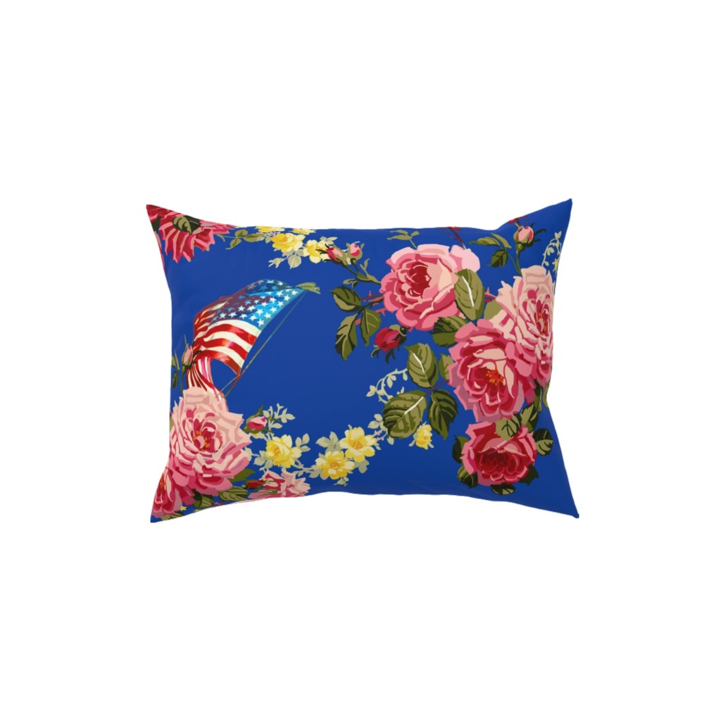 Americana Summer Roses - Blue Pillow, Woven, Beige, 12x16, Single Sided, Blue, True Blue