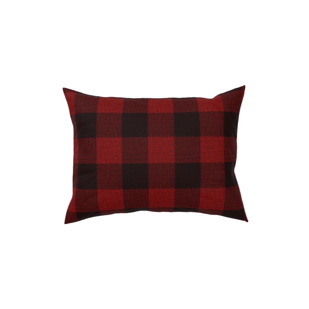 Linen Look Gingham Lumberjack - Red, Black Pillow, Woven, Beige, 12x16, Single Sided, Red, Red