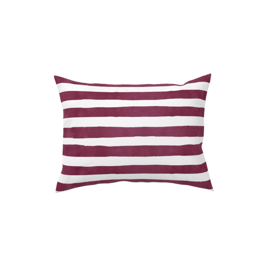 Stripe - Maroon Pillow, Woven, Beige, 12x16, Single Sided, Red