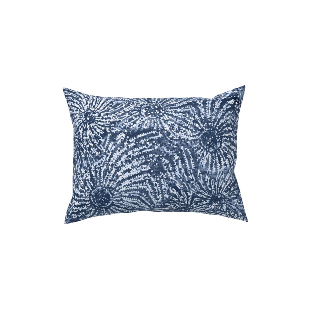 Shibori Floral Bursts - Navy Pillow, Woven, Beige, 12x16, Single Sided, Blue