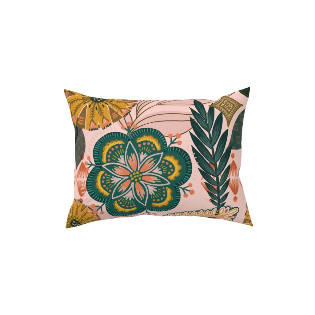 Boho Tropical - Floral - Pink Pillow, Woven, Beige, 12x16, Single Sided, Multicolor