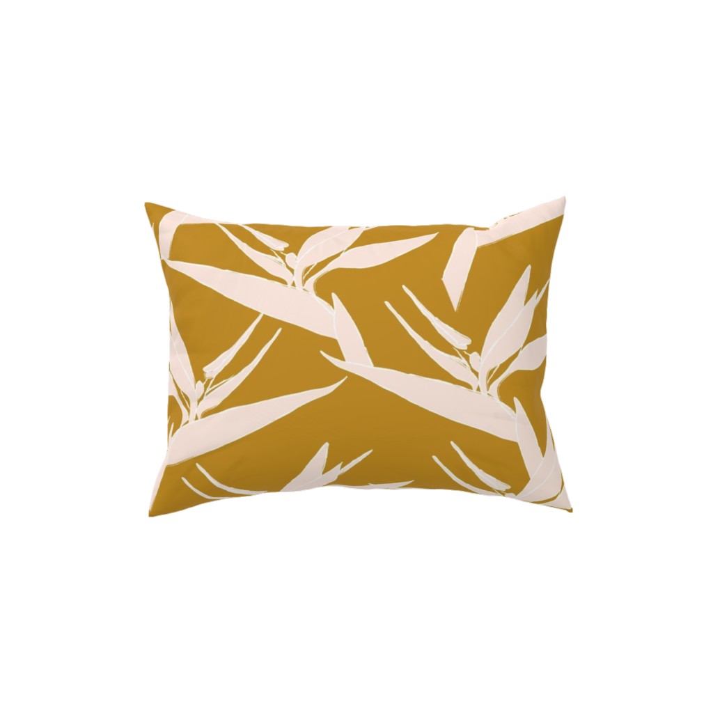 Freehand Birds of Paradise - Mustard and Pale Peach Pillow, Woven, Beige, 12x16, Single Sided, Yellow
