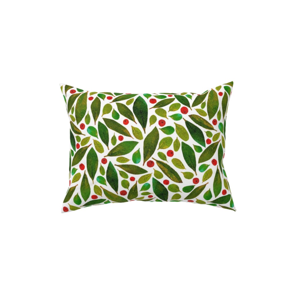Holiday Greens and Berries Pillow, Woven, Beige, 12x16, Single Sided, Green