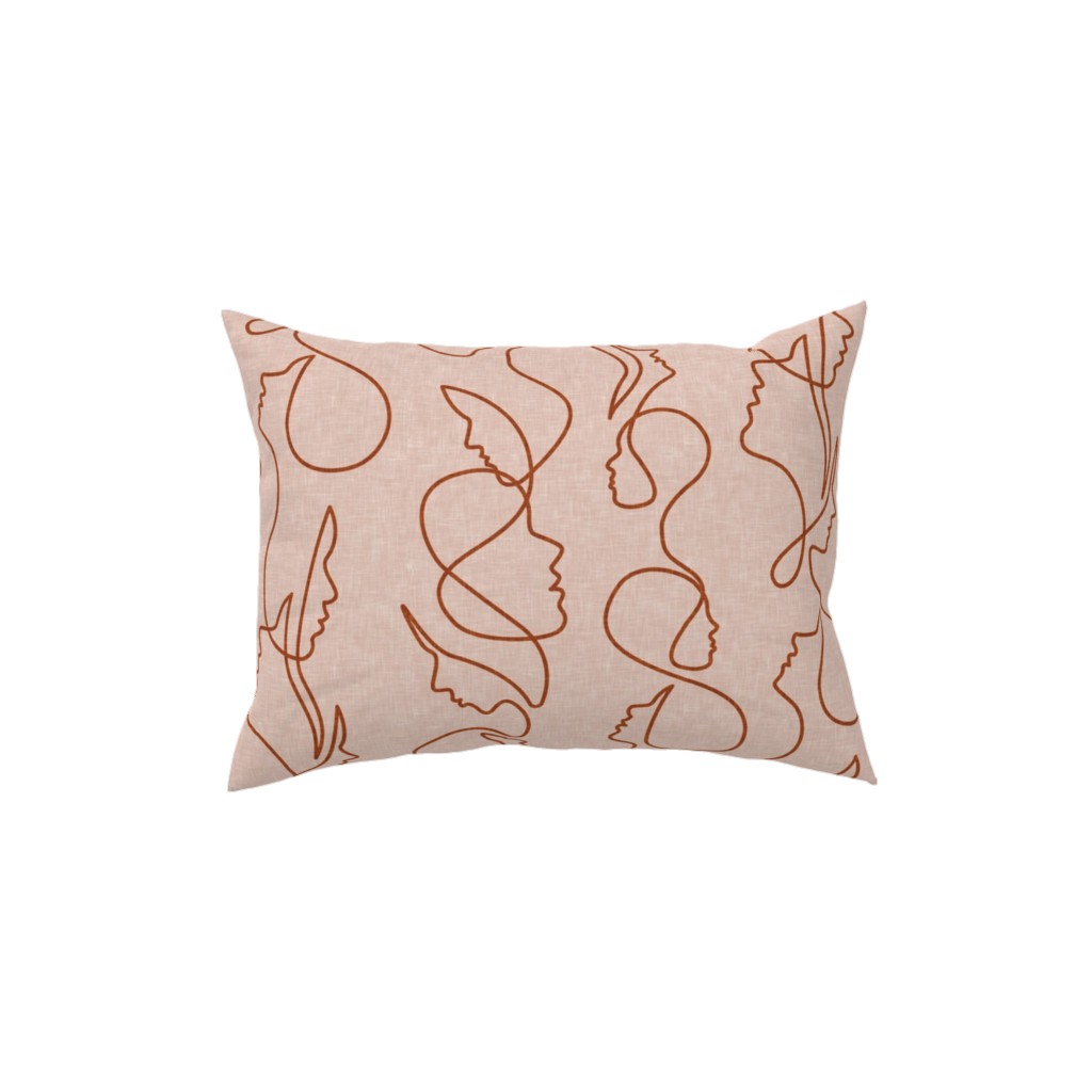 Aria - Flowing Faces - Blush and Brick Pillow, Woven, Beige, 12x16, Single Sided, Pink, Bright Pink