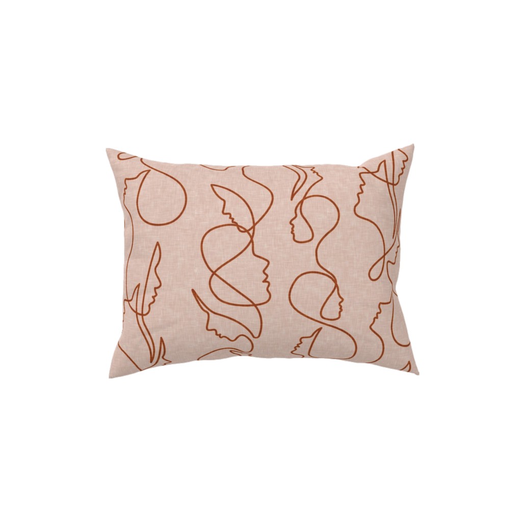 Aria - Flowing Faces - Blush and Brick Pillow, Woven, Beige, 12x16, Single Sided, Pink