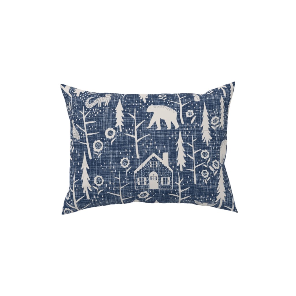 Gingerbread Forest - White on Blue Pillow, Woven, Beige, 12x16, Single Sided, Blue, True Blue