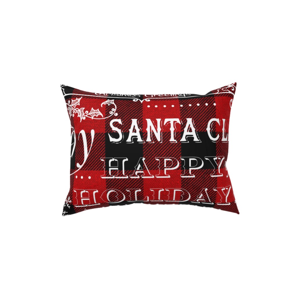 Buffalo Plaid Christmas Typography - Red and Black Pillow, Woven, Beige, 12x16, Single Sided, Red