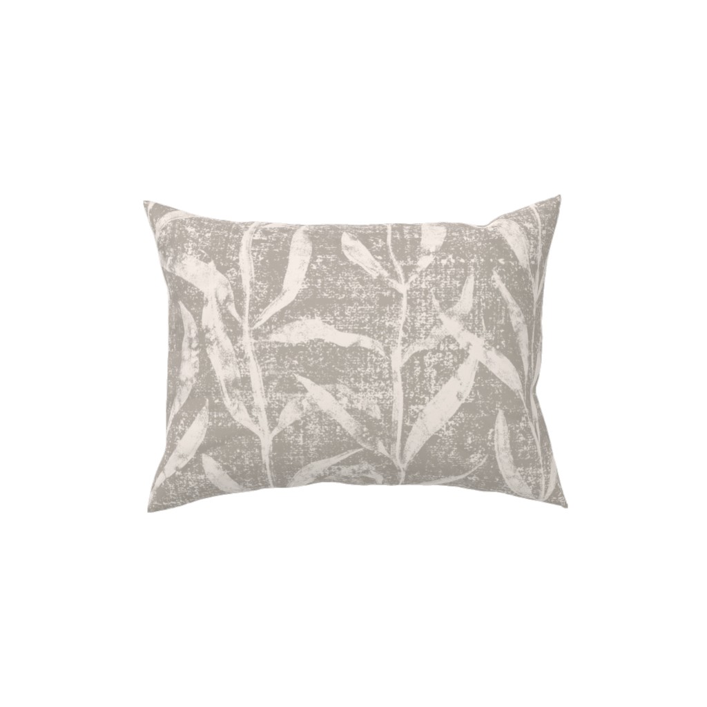 Grass Cloth With Leaves - Gray and Cream Pillow, Woven, Beige, 12x16, Single Sided, Beige