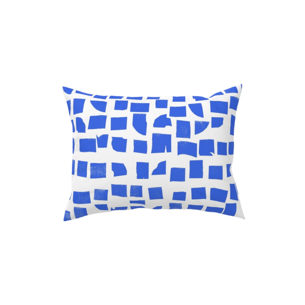 Blue Check Pillow, Woven, Beige, 12x16, Single Sided, Blue, True Blue