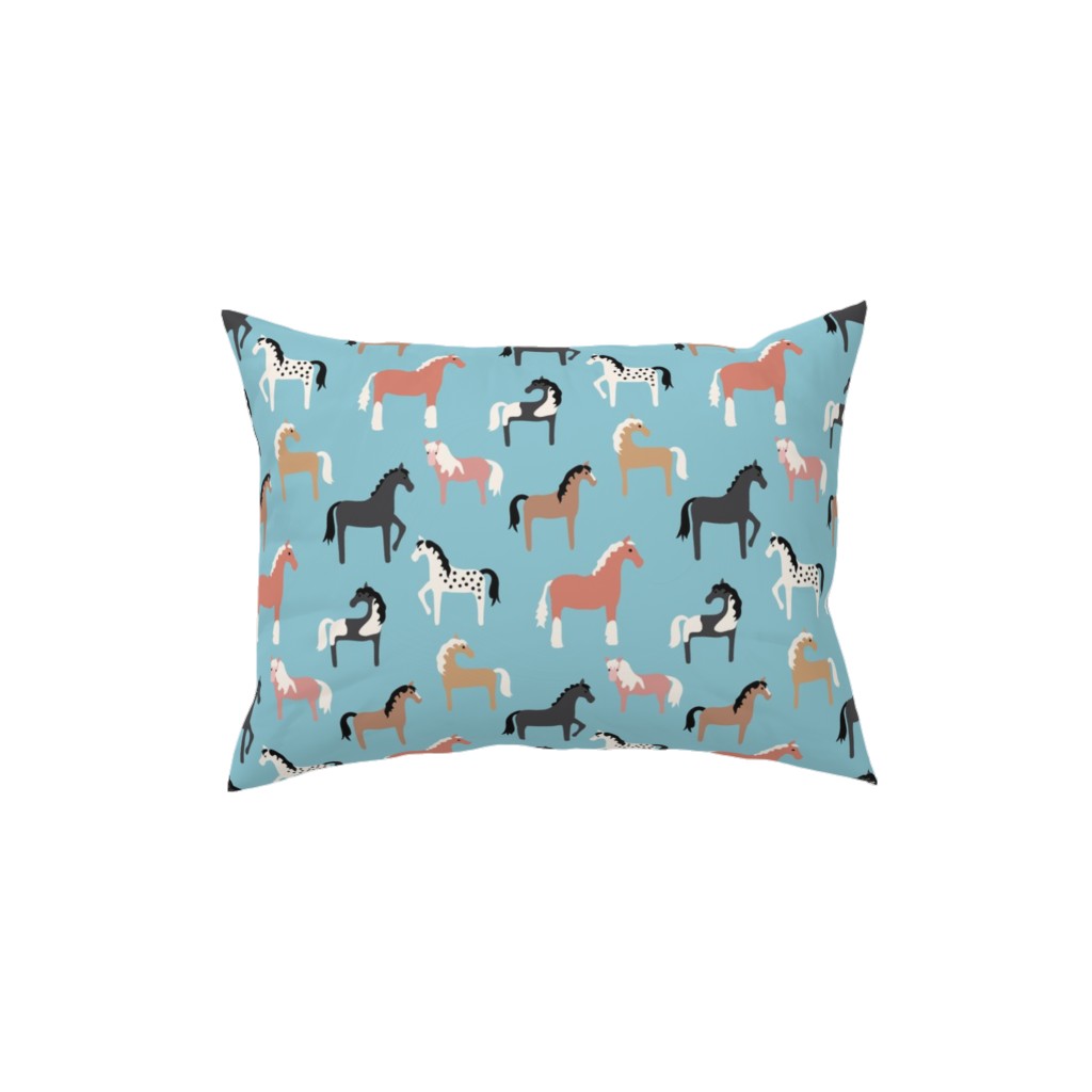 Horse Party Pillow, Woven, Beige, 12x16, Single Sided, Blue, True Blue