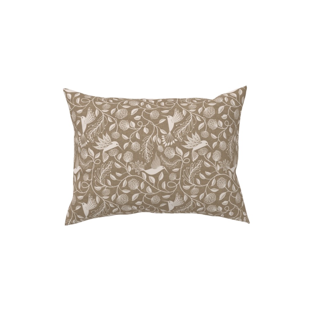 Papercutting Floral and Hummingbirds - Neutral Pillow, Woven, Beige, 12x16, Single Sided, Beige