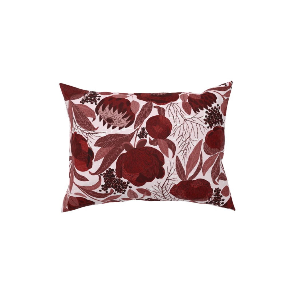 Peony and King Protea - Burgundy Pillow, Woven, Beige, 12x16, Single Sided, Red, Red