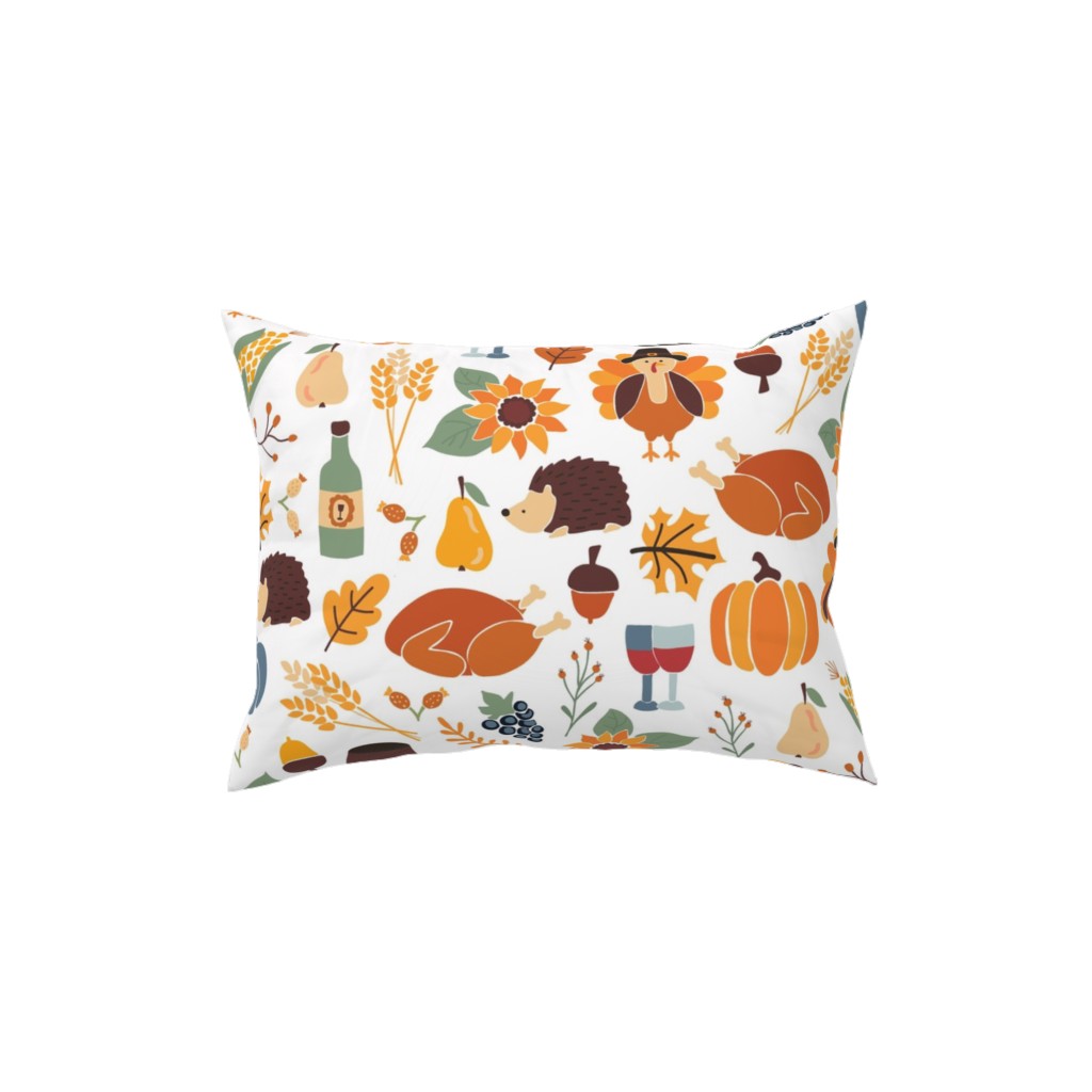 Thanksgiving - Multi on White Pillow, Woven, Beige, 12x16, Single Sided, Multicolor