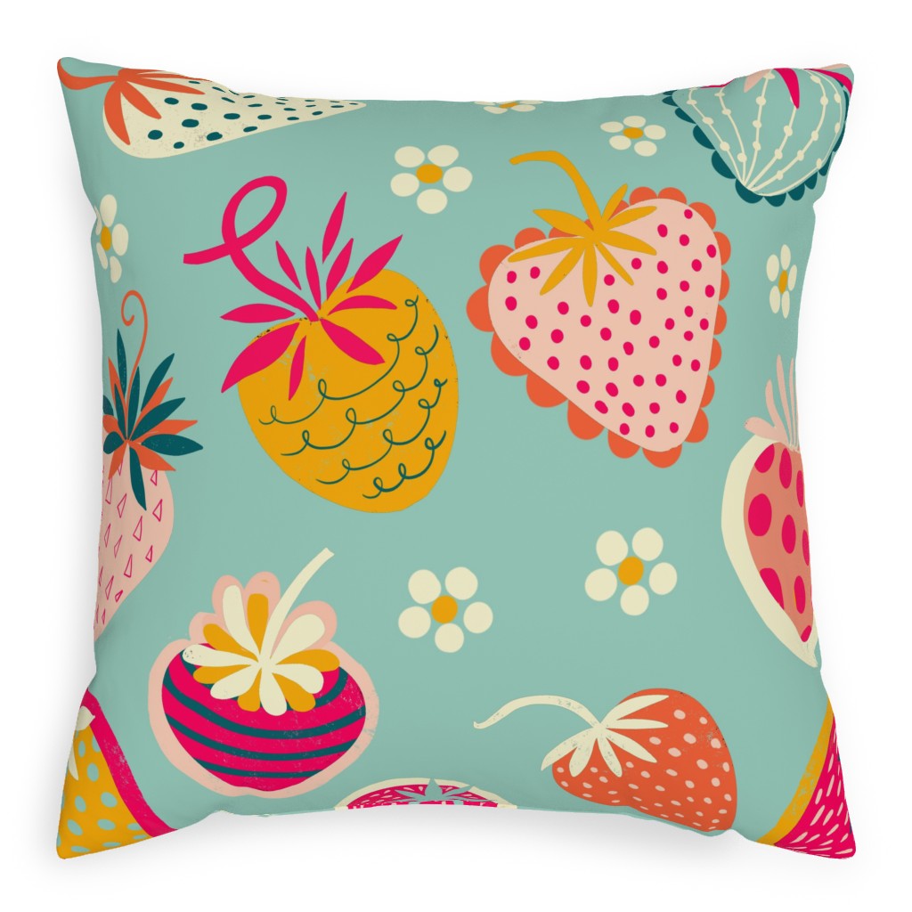 Sweet Strawberries - Multi Pillow, Woven, Black, 20x20, Single Sided, Multicolor