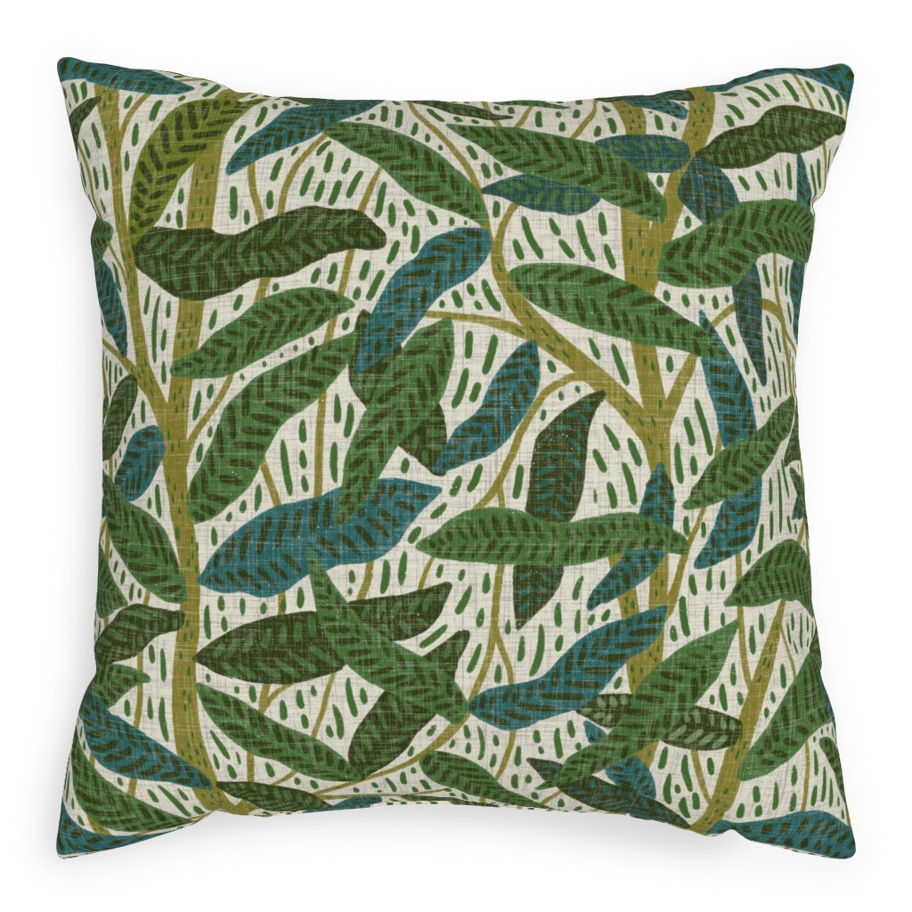Jungle Foliage - Green Pillow, Woven, Black, 20x20, Single Sided, Green
