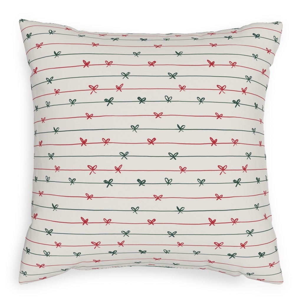 Christmas Ribbons and Bows Pillow, Woven, Black, 20x20, Single Sided, White, Antique White