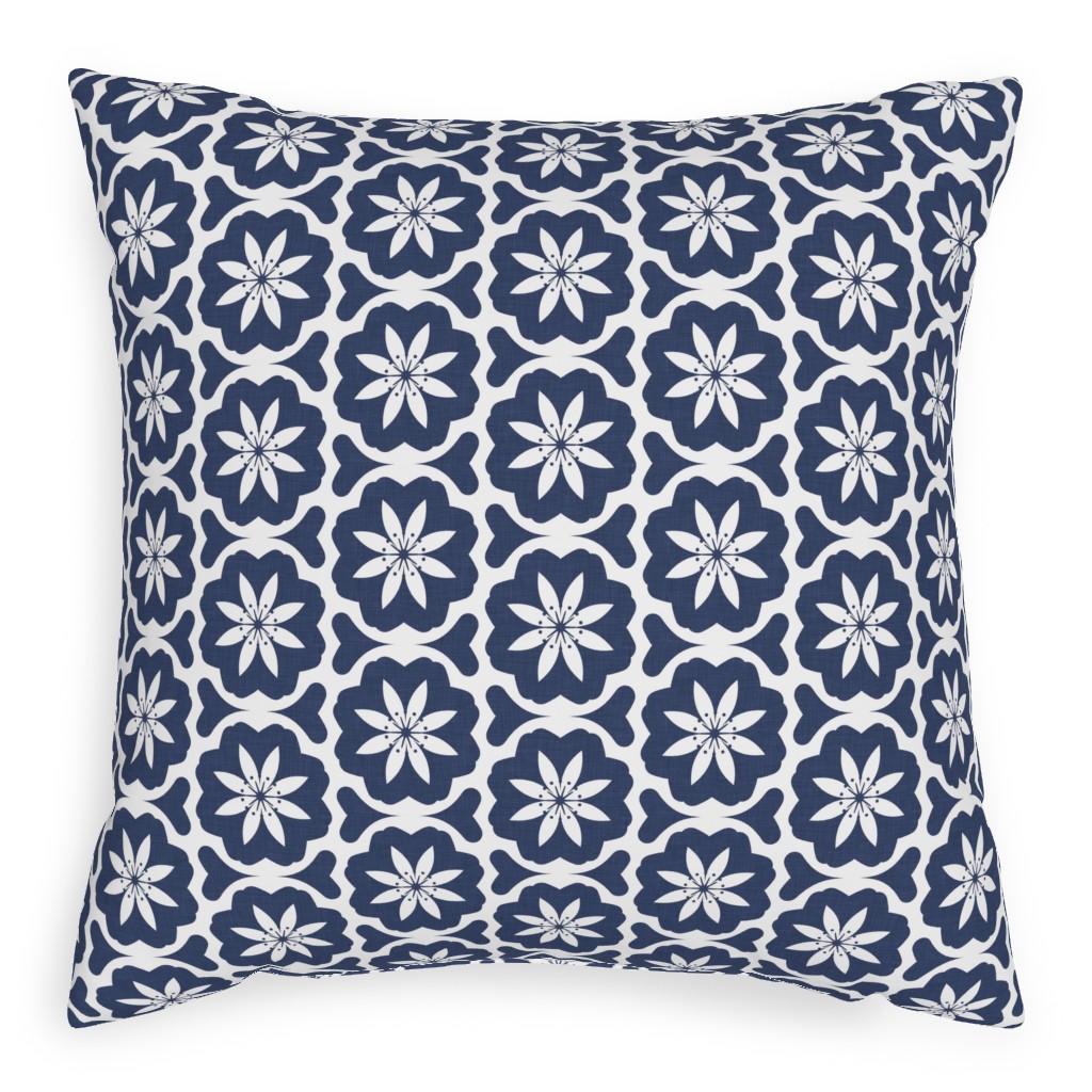 Dutch Flowers - Blue Pillow, Woven, Black, 20x20, Single Sided, Blue, True Blue