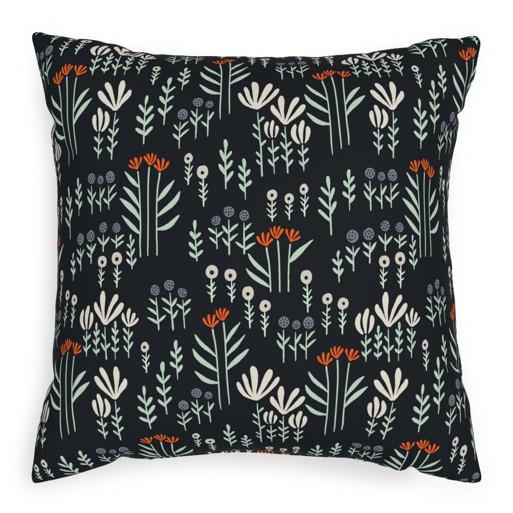 Delicate Floral - Orange and White Pillow, Woven, Black, 20x20, Single Sided, Black, Black