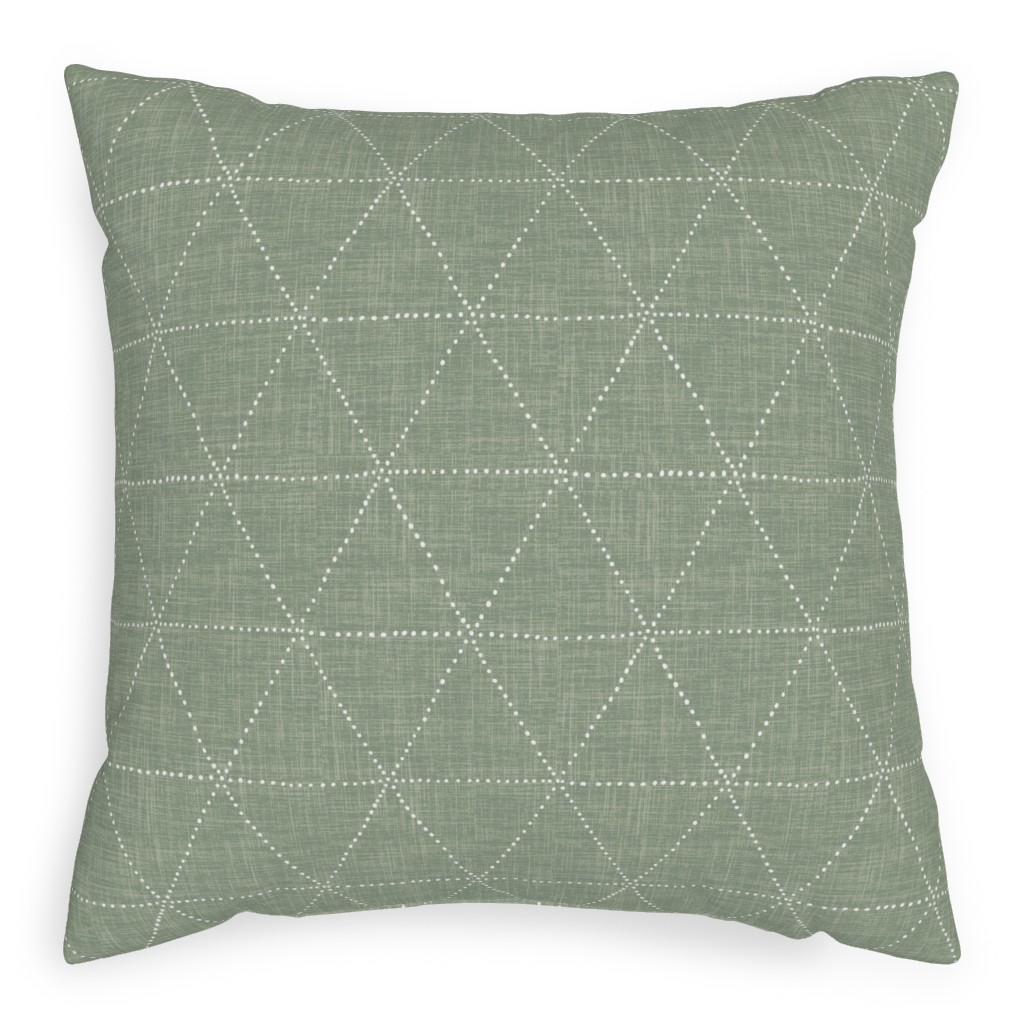 Boho Triangles - Sage Pillow, Woven, Black, 20x20, Single Sided, Green