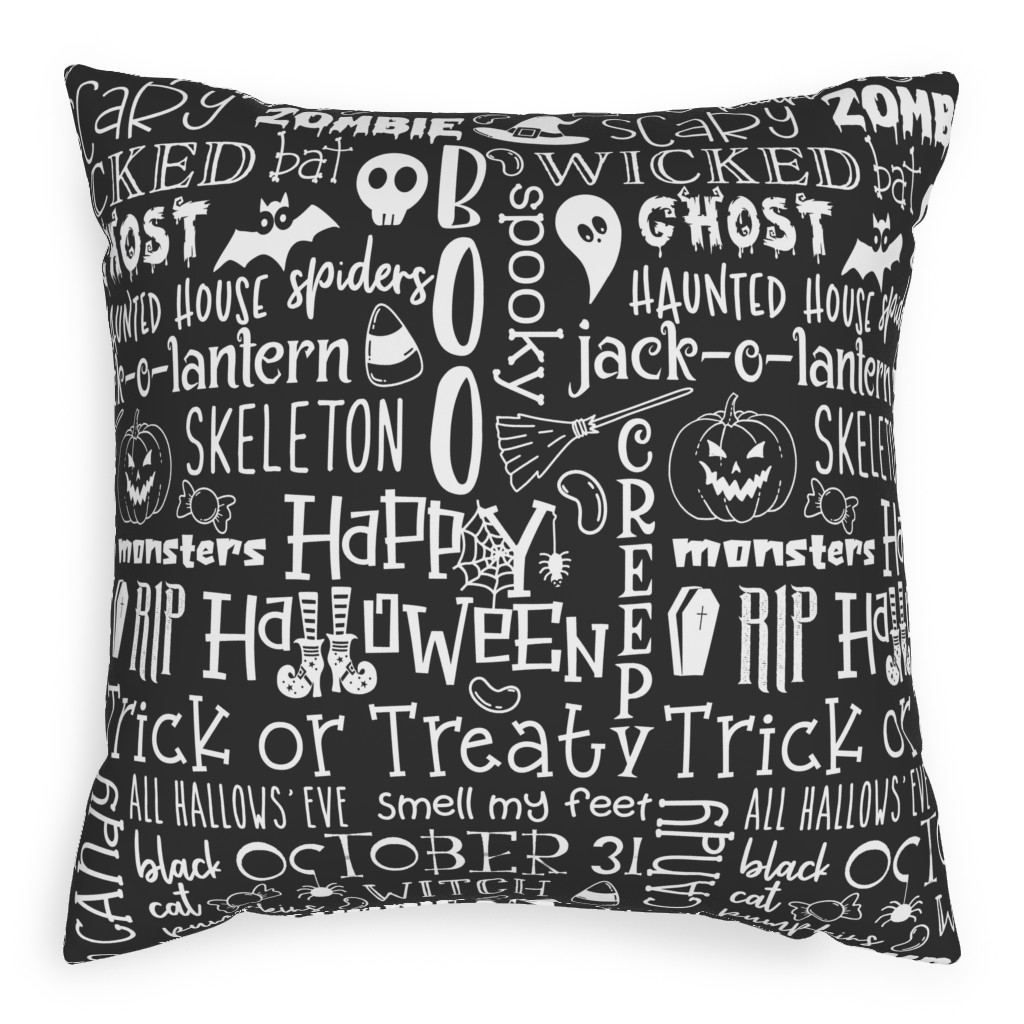 Halloween Typography - White on Dark Grey Pillow, Woven, Black, 20x20, Single Sided, Black