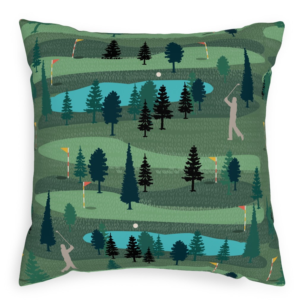 Golf Day Out - Green Pillow, Woven, Black, 20x20, Single Sided, Green, Classic Green