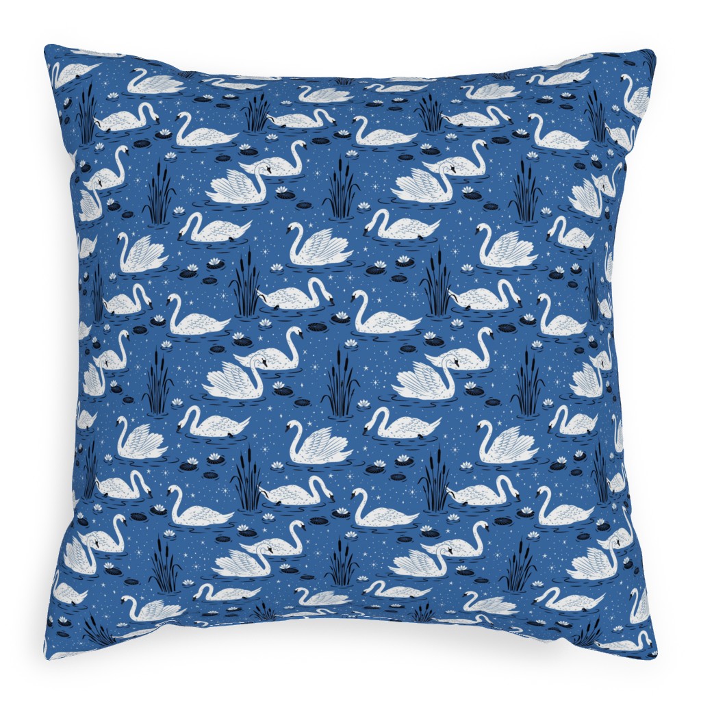 Summer Swans Pillow, Woven, Black, 20x20, Single Sided, Blue, Blue Yonder