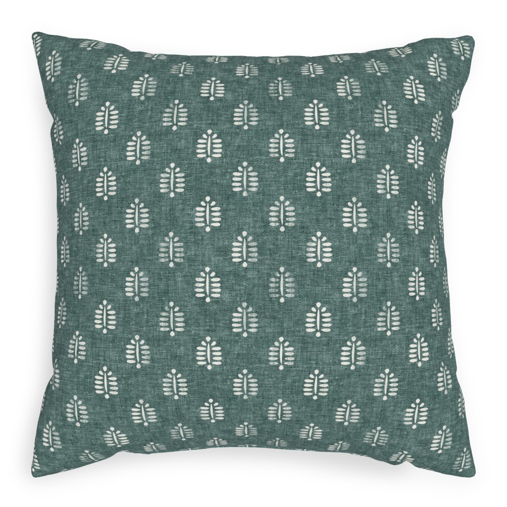 Block Print Fern on Dark Jade Pillow, Woven, Black, 20x20, Single Sided, Green