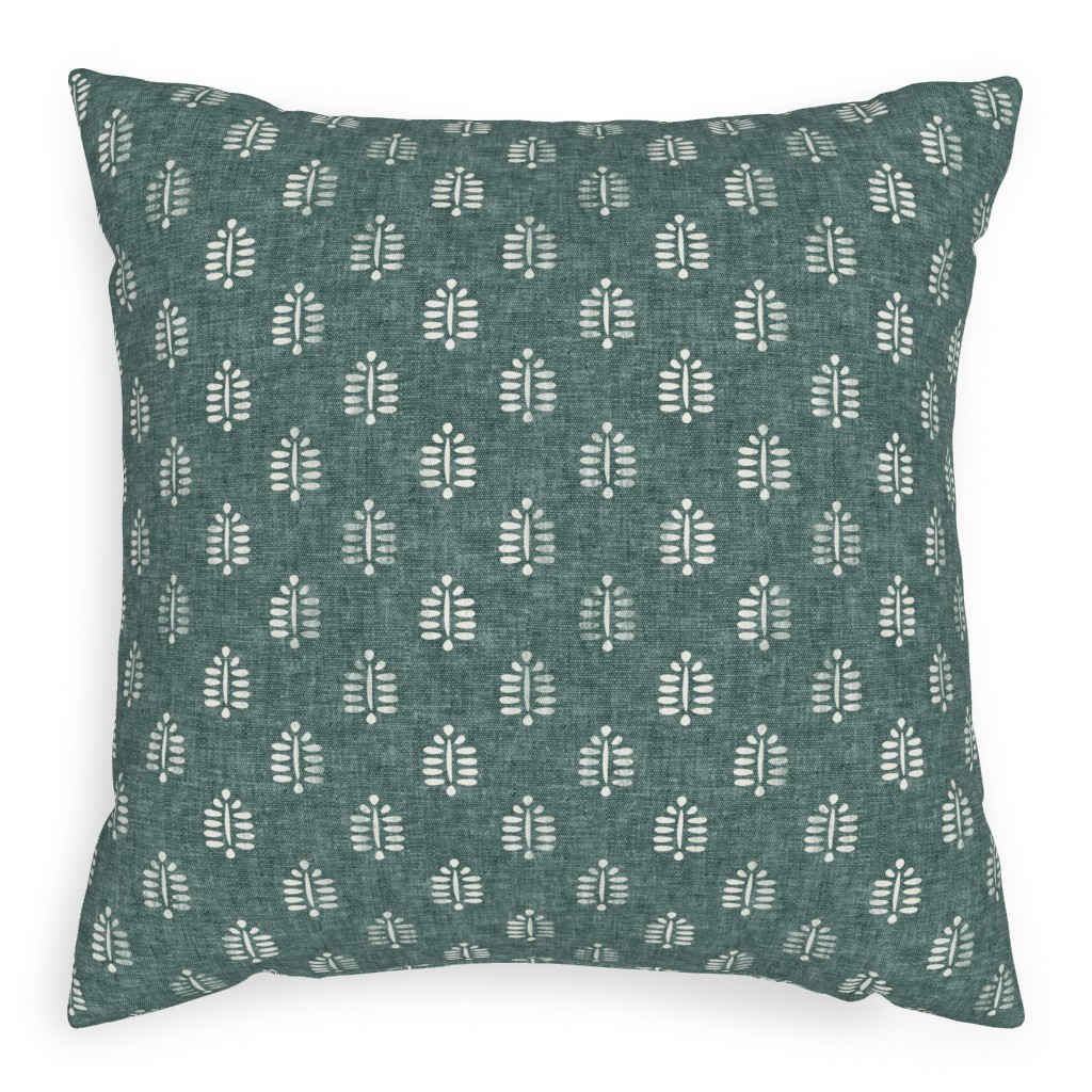 Block Print Fern on Dark Jade Pillow, Woven, Black, 20x20, Single Sided, Green, Classic Green